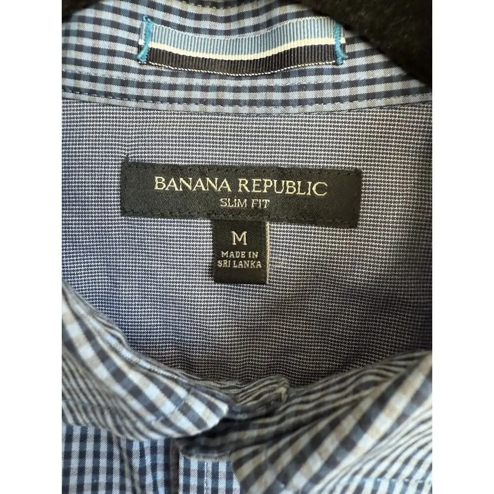 Banana Republic Men's Slim Fit Button Down Long Sleeve Blue Gingham Size Medium